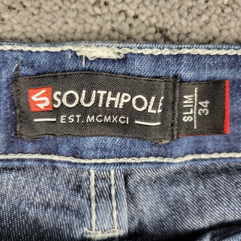 Southpole Shorts Mens 34 Blue Moto Slim Fit Faded Stretch Streetwear Jorts